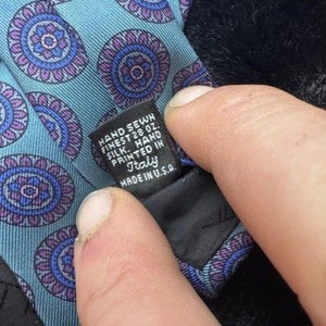 Robert Talbott Tie Mens Blue Purple Silk Medallion Print Hand Sewn Italy USA 4