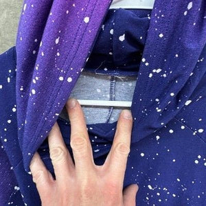 Hoodie Womens XL Purple Pink Ombre Splatter Cowl Neck Kangaroo Pocket Galaxy 1