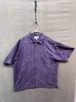 Island Shores Shirt Mens 2XL Purple Washable Silk Hawaiian Camp Button Front
