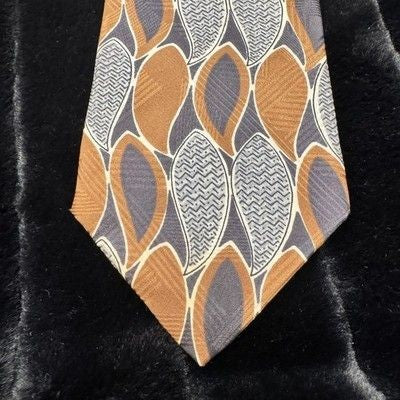 Vintage Gianfranco Ruffini Tie Mens Abstract Leaf Print Italian Silk 90s