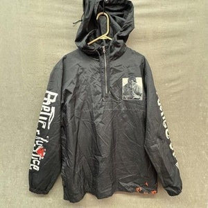 Poetic Justice Mens XL Black Half Zip Windbreaker Hooded Anorak Pre-Owned 1