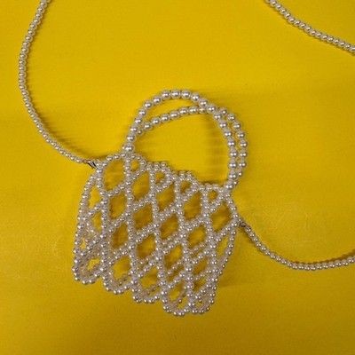 Vintage Style Faux Pearl Beaded Mini Crossbody Bag Ivory Lattice Pre-Owned Excel