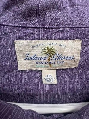 Island Shores Shirt Mens 2XL Purple Washable Silk Hawaiian Camp Button Front 4