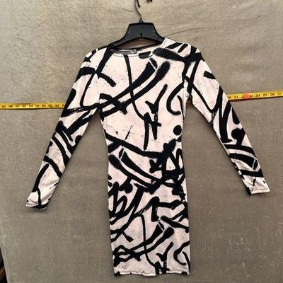 Goodtime USA Dress Womens Medium White Black Bodycon Long Sleeve Mini Pre-Owned
