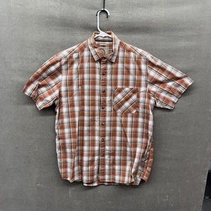 GH Bass Earth Shirt Mens Medium Brown Orange Plaid Short Sleeve Button Up Casual 2