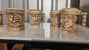 Vintage Handmade Nautical Norseman inspired Mug Lot of 4 1