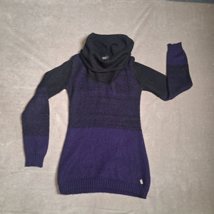 Buffalo Women Sweater Black Purple Stripe Cowl Neck Size M Pullover Used 1