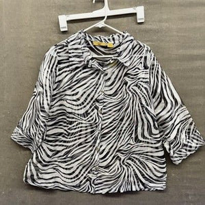 Valerie Stevens Blouse Womens 2XL Black White Zebra Print Sheer Button Up Top 5
