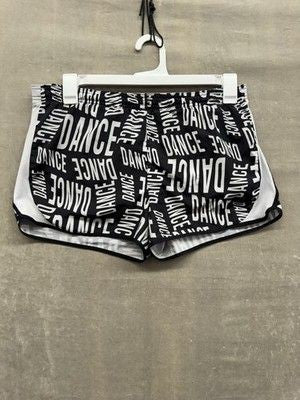 Dance Shorts Womens Medium Black White Sport Active Running Brief Liner Graphic