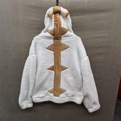 TNR Hoodie Womens Medium White Sherpa Fleece Dinosaur Spikes Kangaroo Pocket