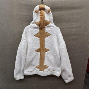 TNR Hoodie Womens Medium White Sherpa Fleece Dinosaur Spikes Kangaroo Pocket Pre 1