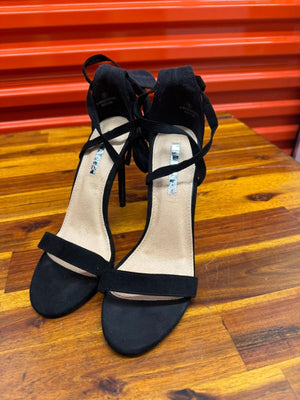 Liliana Rosalia Black Faux Suede Open Toe Lace Up Block Heels Women Size 8 Pre-O 4