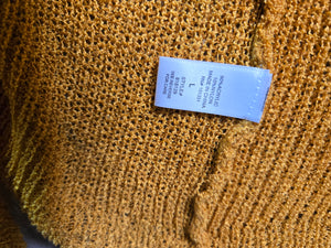Women's Mustard Yellow Lace Up Back Open Knit Cardigan Sweater Size L 2
