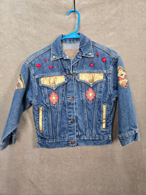 Levi Strauss Women's Blue Denim Aztec Embroidered Western Jacket Size L 1