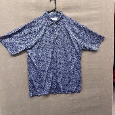 Donald Ross Polo Shirt Mens Large Blue Paisley Print Golf Performance Polyester