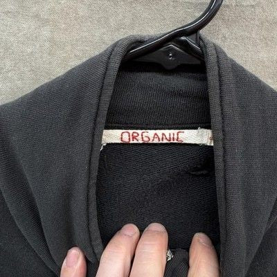 Organic Zip Jacket Womens Small Black Mock Neck Cotton Elbow Patches Zip Pockets
