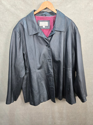 Croft & Barrow Women's Black Leather Button Front Jacket Coat Size 3X 1