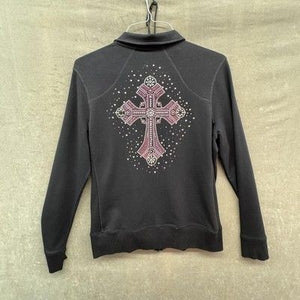 Danskin Now Womens Jacket XL Black Full Zip Rhinestone Cross Pre-Owned Excellent 3