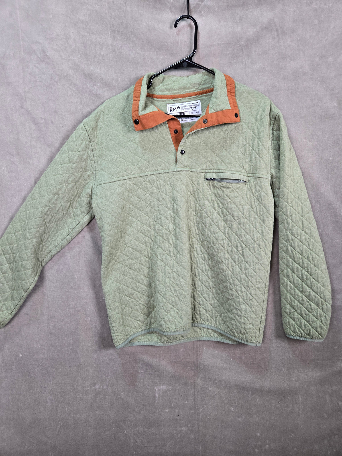 RM Green/Orange Button Zipper Long Sleeve Collared Tight-Knit Pullover Size M