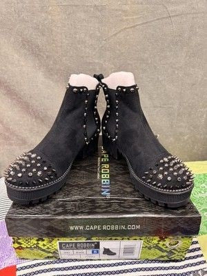Cape Robbin Ankle Boots Womens Size 8 Black Spiky Studded Chelsea Lug Sole New w 3