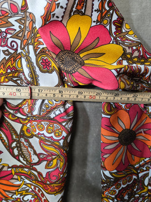 Vintage 70s Women's Psychedelic Floral Mod Tunic Top Dagger Collar Retro Hippie 5