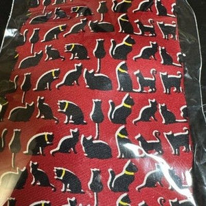 JOSH BACH Mens Tie Cat Profiles All Over Pattern Red Black Ylw 100% Silk Printed 2