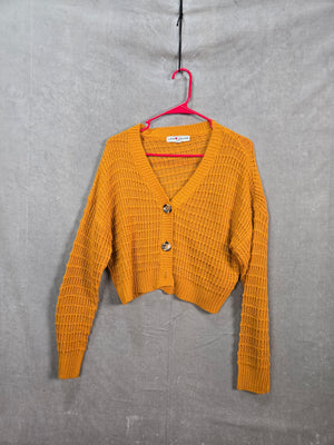 LOVE CHANGE Women's Mustard Yellow Open Knit Cropped Cardigan Size 1