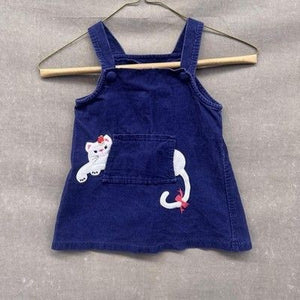 Rare Editions Girls Corduroy Cat Embroidery Navy Blue Overalls 2T Pre-Owned Exce 1