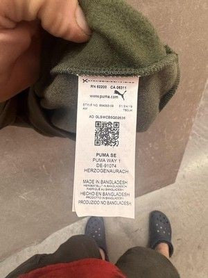 PUMA Hoodie Sweatshirt Mens Medium Olive Green Orange Logo Pullover Fleece Lined 2