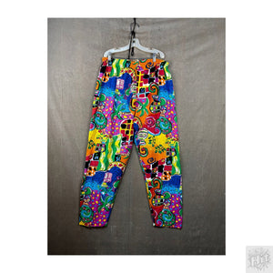 Vintage KWBL Los Angeles Colorful Abstract Harem Pants with Elastic Waist 1