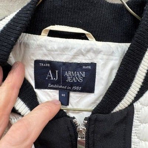 Armani Jeans Jacket Womens EU 40 White Black Quilted Bomber Zip Pockets AJ Logo 2