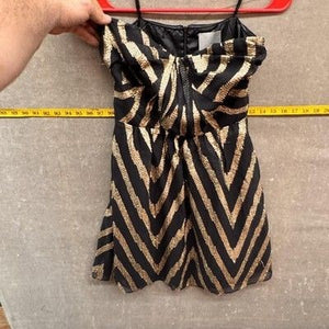 Aryn K Dress Womens Medium Black Gold Strapless Mini Cocktail Metallic Chevron 3