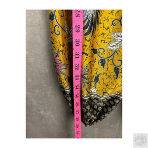 Handmade Vibrant Yellow Floral Pattern Loose Fit Pants with Drawstring 5
