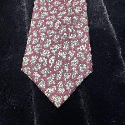 Vintage Paisley Silk Tie Mens Burgundy Blue White RN49930 Classic Necktie 90s