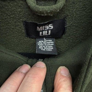 Miss ILI Jacket Womens Large Green Hooded Fleece Drawstring Waist Cargo Pockets 1