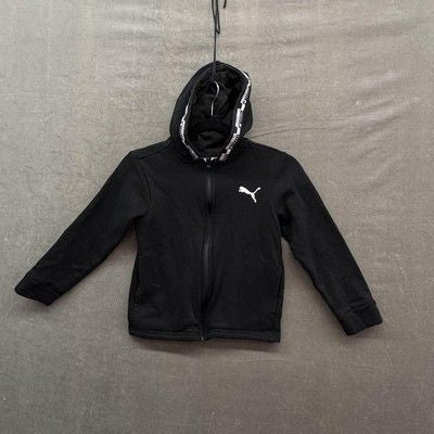 Puma Hoodie Sweatshirt Youth 8 Black Full Zip Logo Tape Hood Pockets Pre-Owned E