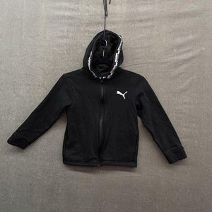 Puma Hoodie Sweatshirt Youth 8 Black Full Zip Logo Tape Hood Pockets Pre-Owned E 1