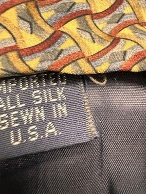 Brandini Silk Tie Mens Multicolor Geometric Pattern USA Made Pre-Owned Excellent 1