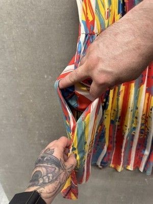 Styleword Dress Womens Medium Red Blue Yellow Striped Fit Flare Pockets Summer