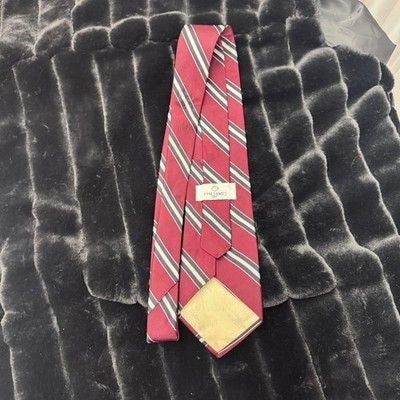 Tom James Silk Tie Mens Tall Man Burgundy Red Striped Old Kings School Regiment