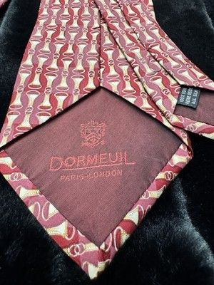 Dormeuil Silk Tie Burgundy Red Gold Geometric Pattern Pre-Owned Made in France 4
