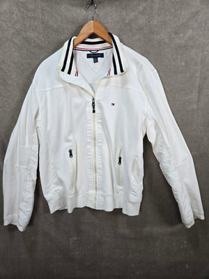 Tommy Hilfiger Mens White Zip Up Bomber Jacket Rib Collar Size L/G 1