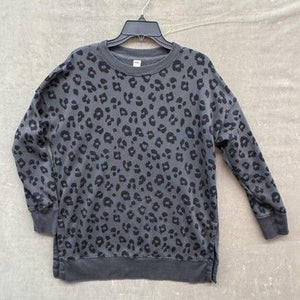 Old Navy Sweatshirt Womens Small Gray Leopard Print Crewneck Pullover Fleece Pre 1