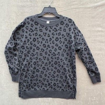 Old Navy Sweatshirt Womens Small Gray Leopard Print Crewneck Pullover Fleece Pre