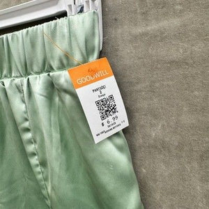 Forever 21 Pants Womens Extra Small Green Satin Wide Leg High Waist Palazzo Flow 2