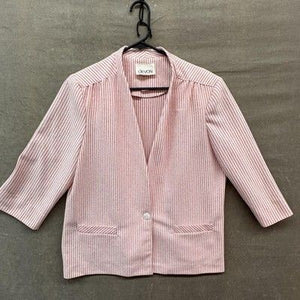 Devon Blazer Womens 16 Red White Striped 3/4 Sleeve Open Front Single Button 2