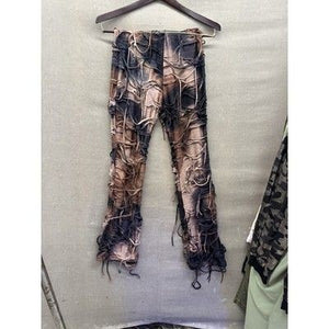 Y2K Grunge Mesh Pants Womens Medium Distressed Tie Dye Patchwork Rave Festival B 1