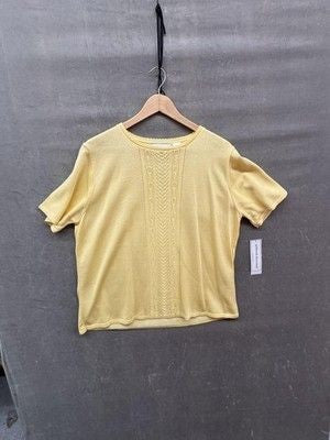 Alfred Dunner Sweater Womens Large Yellow Santa Clara Short Sleeve Pointelle 2