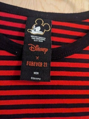 Forever 21 x Disney Mens Medium Black & Red Striped Mickey Short Sleeve T-Shirt 1
