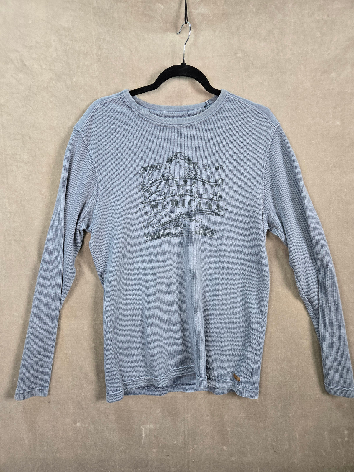 GH Bass Men's Light Blue Waffle Knit Graphic Long Sleeve T Shirt Size M